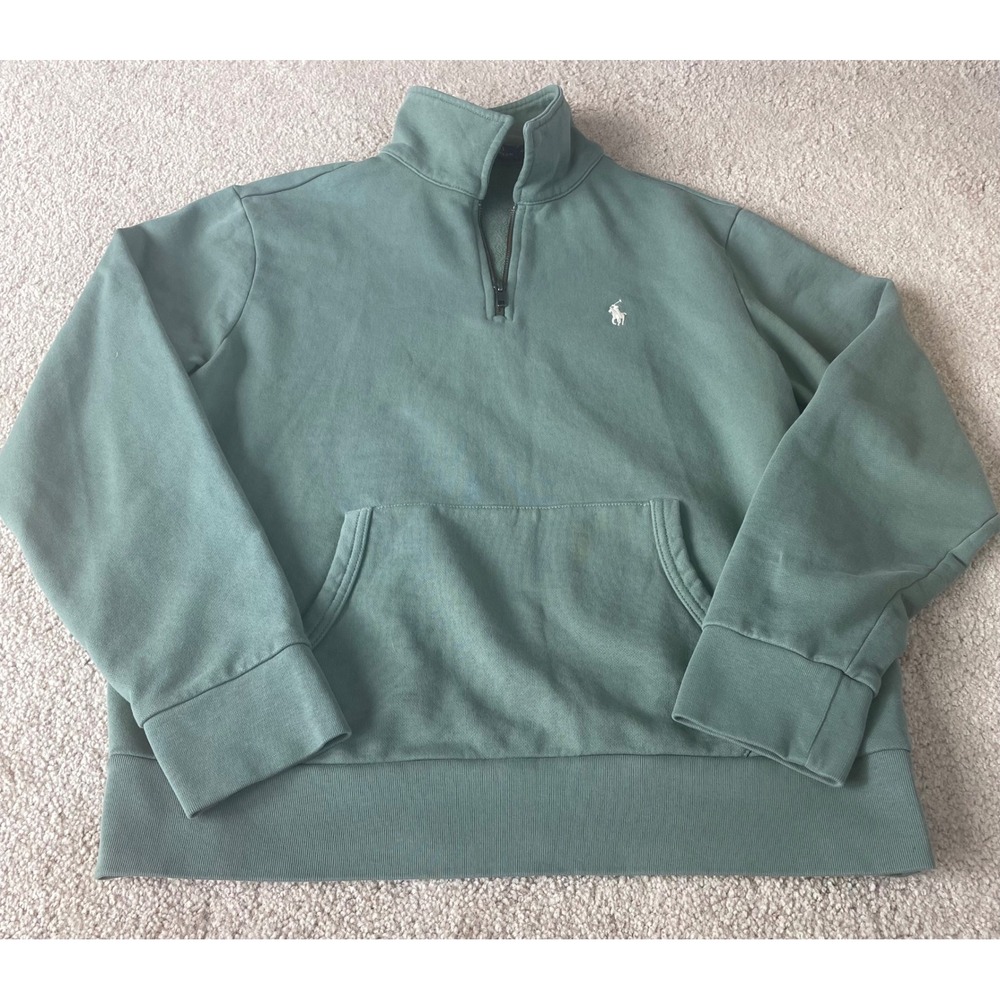 Polo Ralph Lauren Sage Green Quarter Zip Pullover with Kangaroo Pouch Sweatshirt